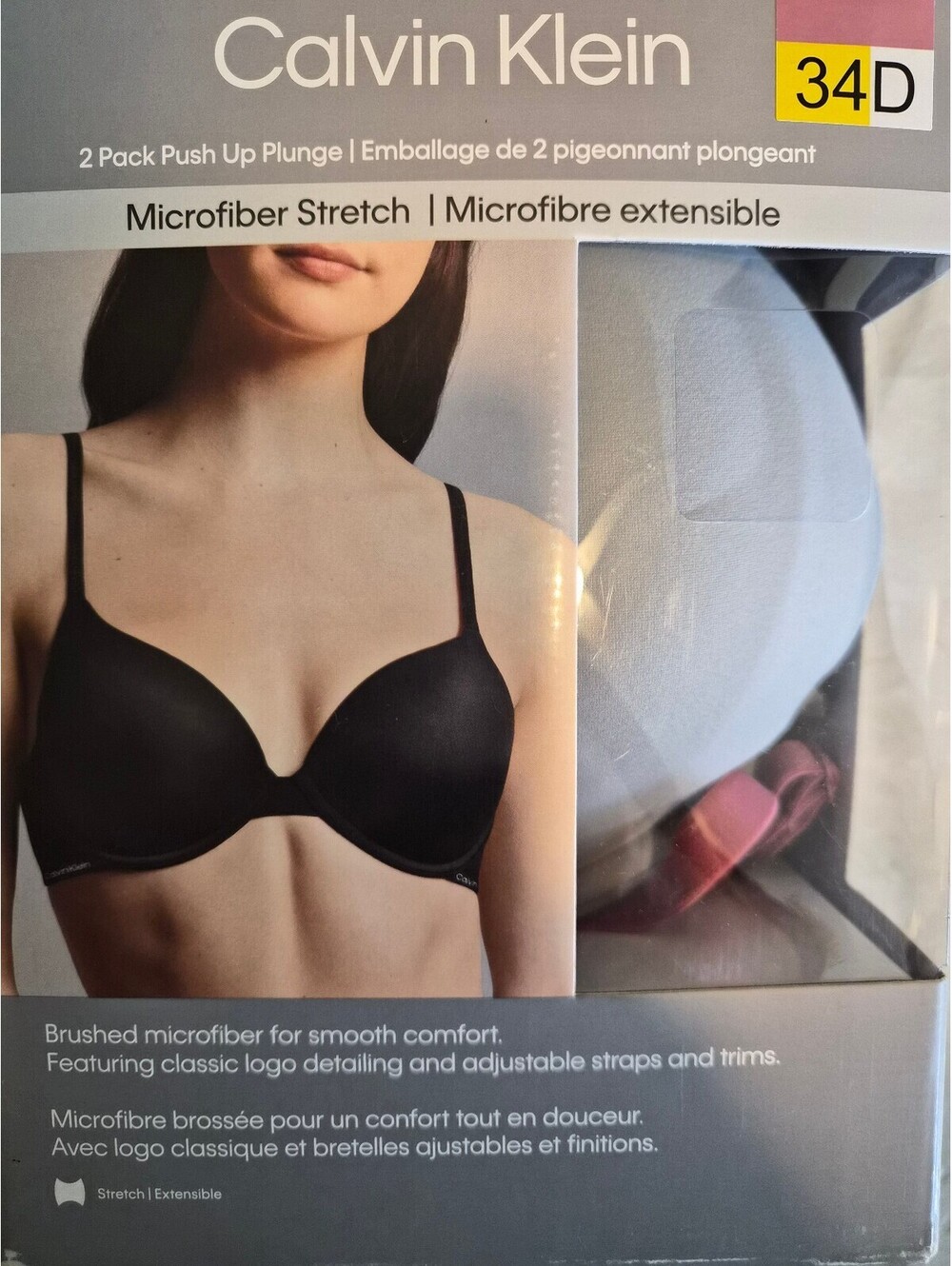 Calvin Klein 2 Pack Push Up Plunge Bra Microfiber Stretch 34D 0113